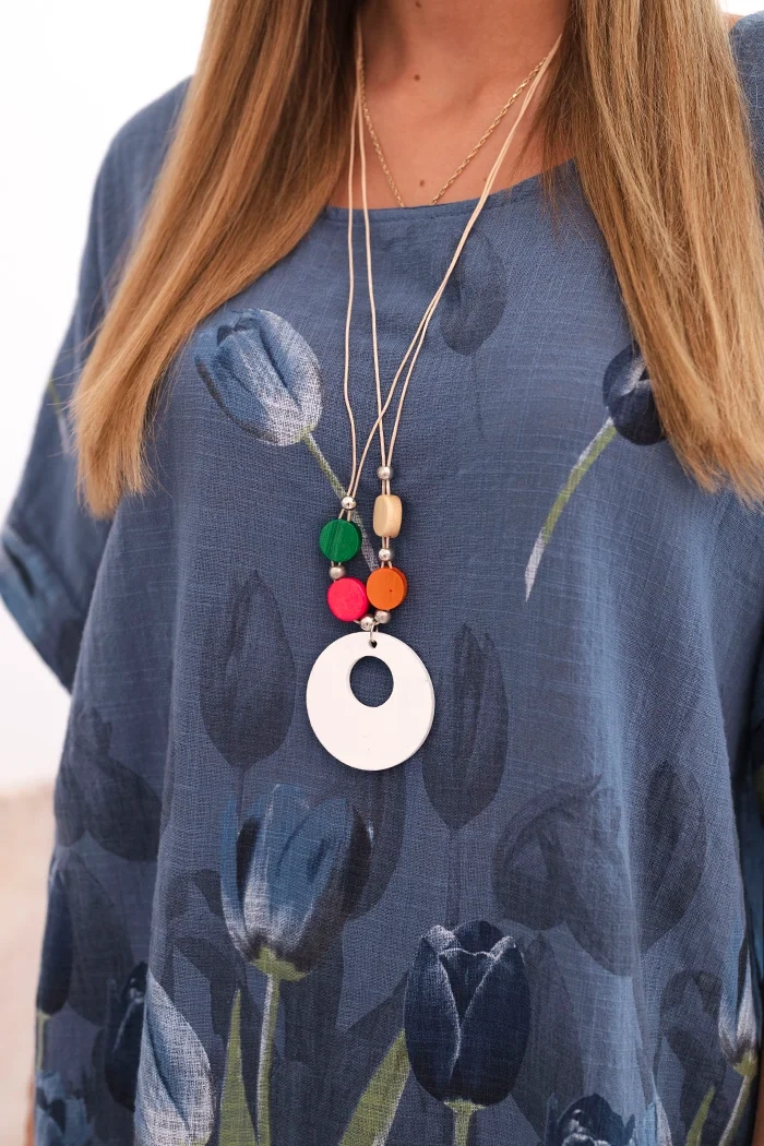 Kesi Włoski Women's cotton shirt with a floral pattern denim