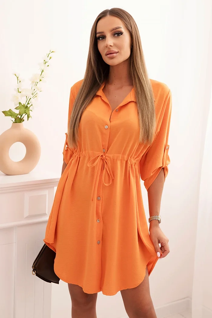 Kesi Włoski Dress with button closure and tie at the waist orange