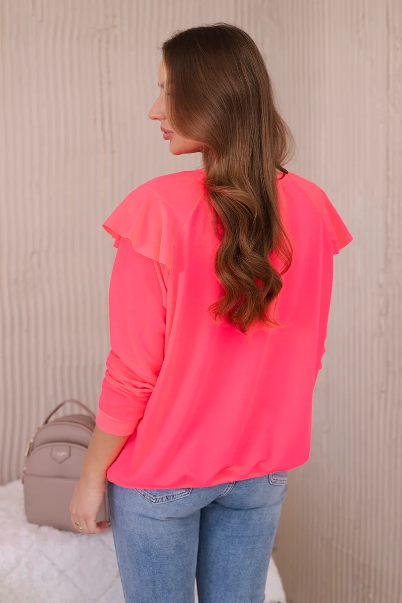 Cotton blouse with ruffles on the shoulders Pink neon