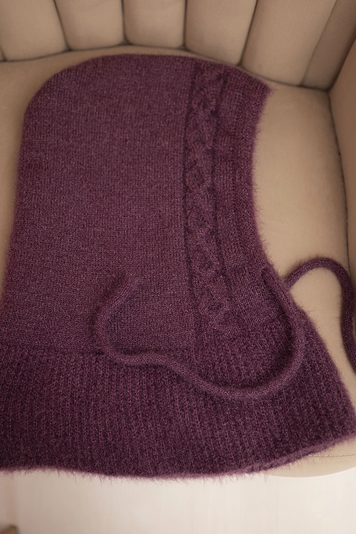 Polski Women's hooded cap with tie and braided weave dark purple