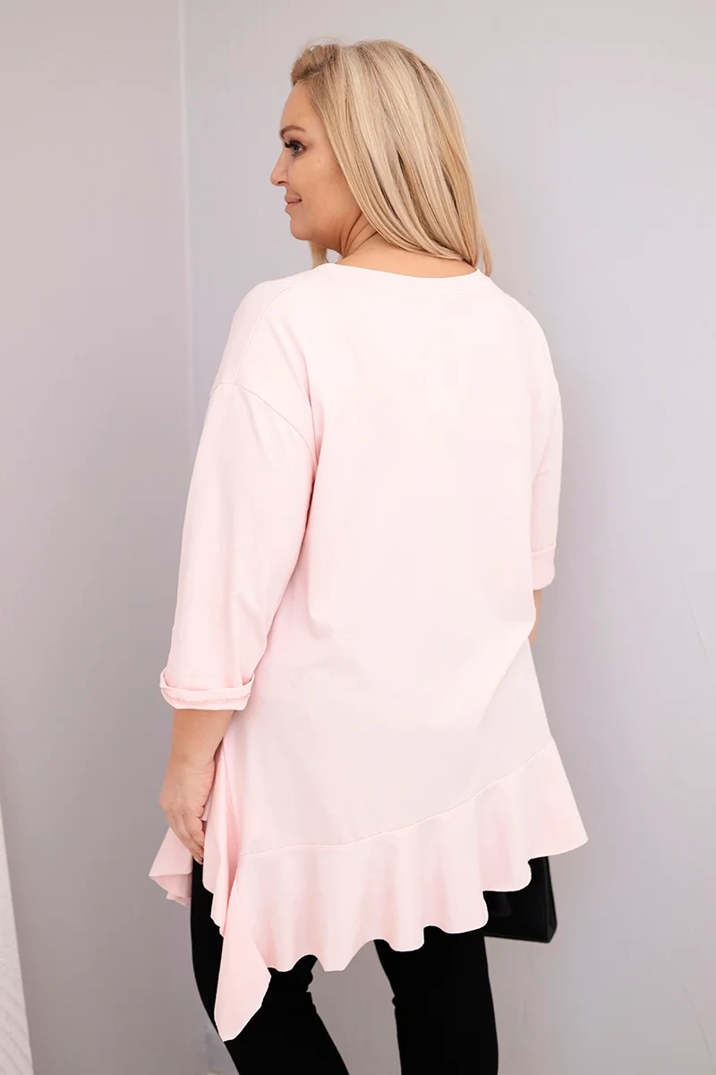 Kesi Włoski Dámska blúzka Plus Size s bavlnou a volánom a podhodenými rukávmi pudrová ružová