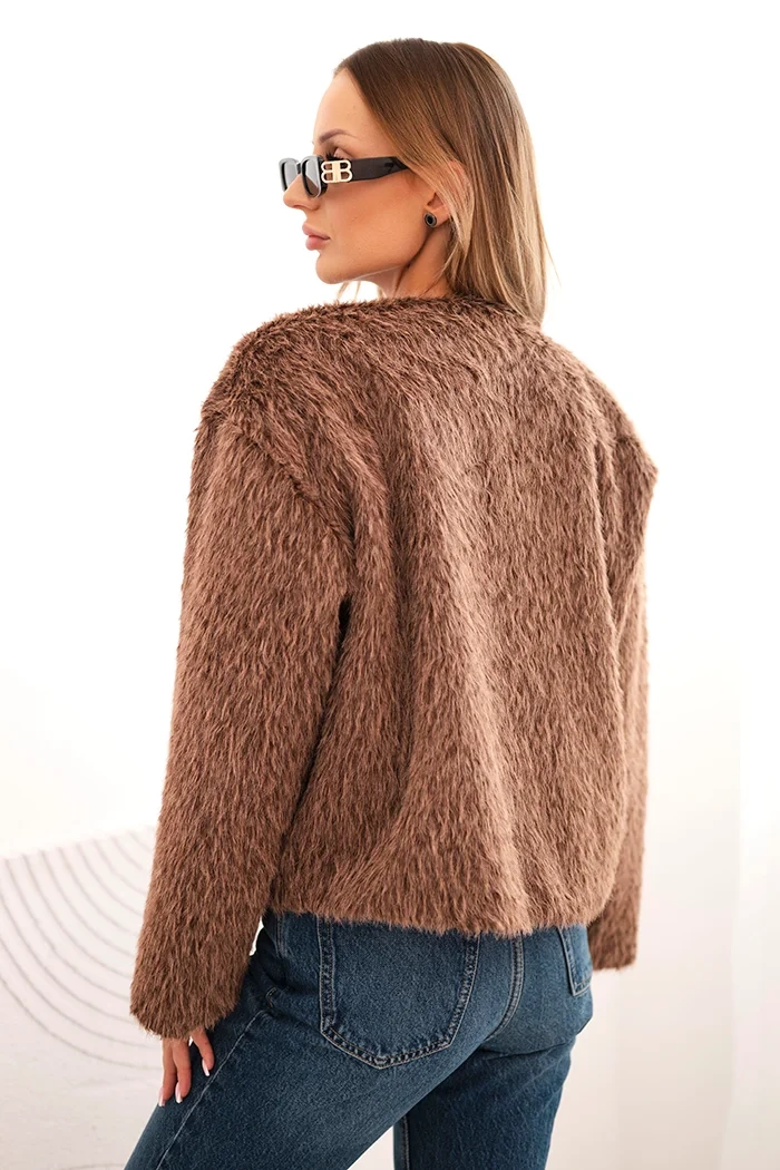 Kesi Włoski Faux fur women's jacket without fastening brown