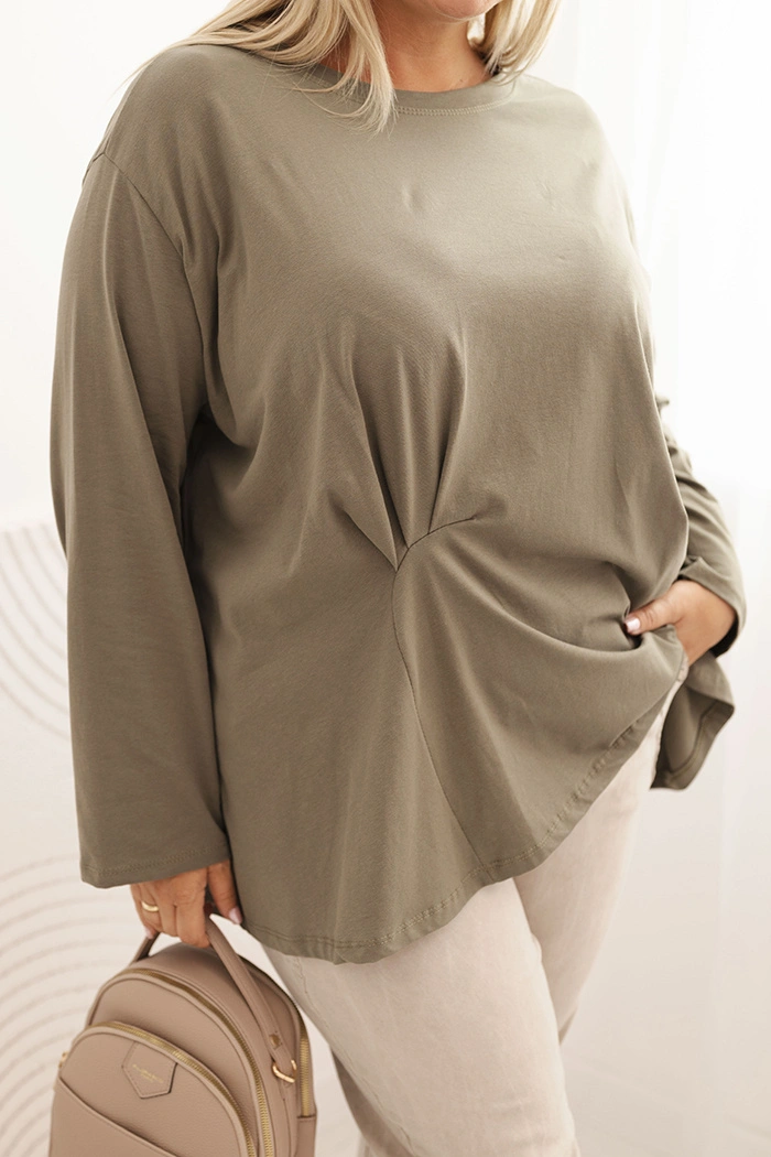 Kesi Włoski Dámska blúzka Plus Size z bavlnou s vreckom a zrolovaným rukávom kiwi