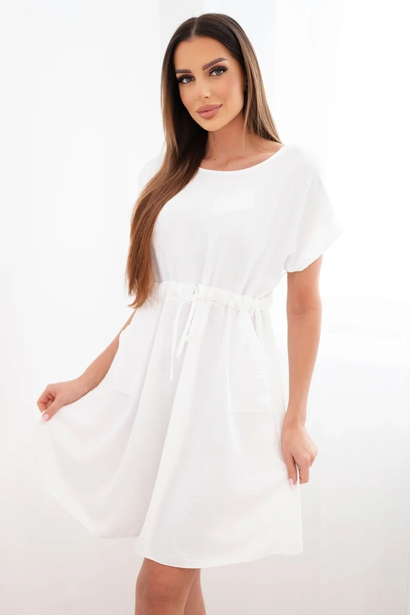 Kesi ženské šaty s vázáním v pase, bílé