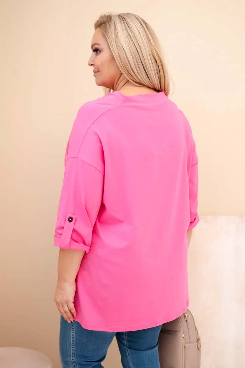 Kesi Włoski Dámska blúzka Plus Size z bavlnou vo voľnom strihu s vodným výstrihom svetloružová