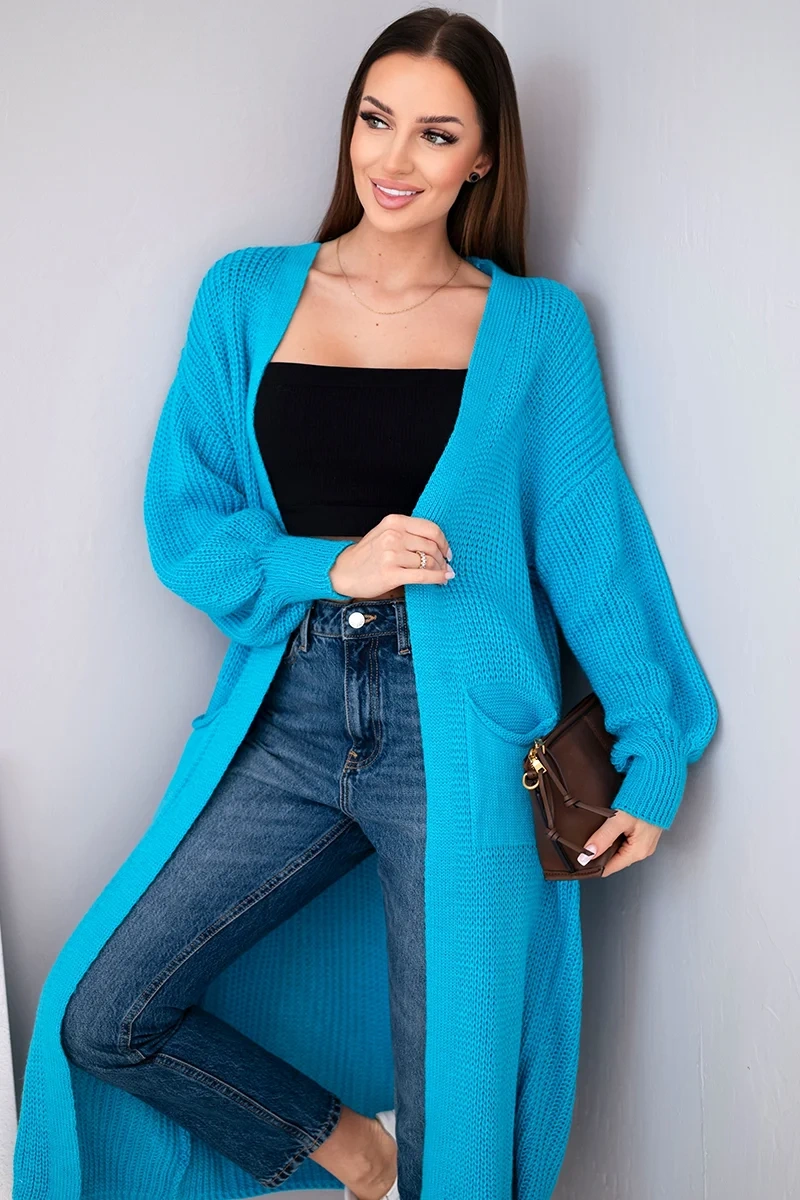 Kesi Włoski Sweater long cardigan turquoise