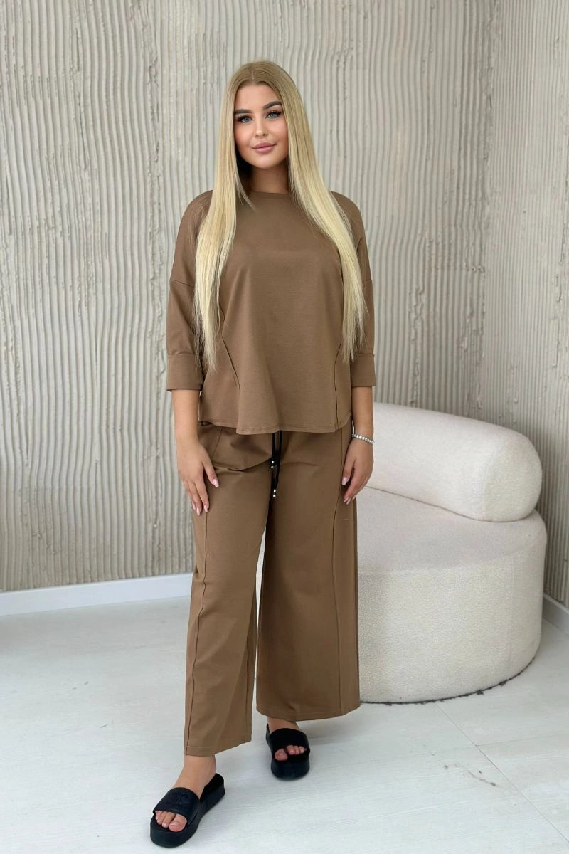 Punto Milano Winter Sweatshirt Set + Camel Wide Leg Trousers