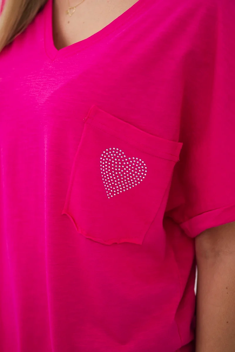 Cotton blouse with pocket fuchsia