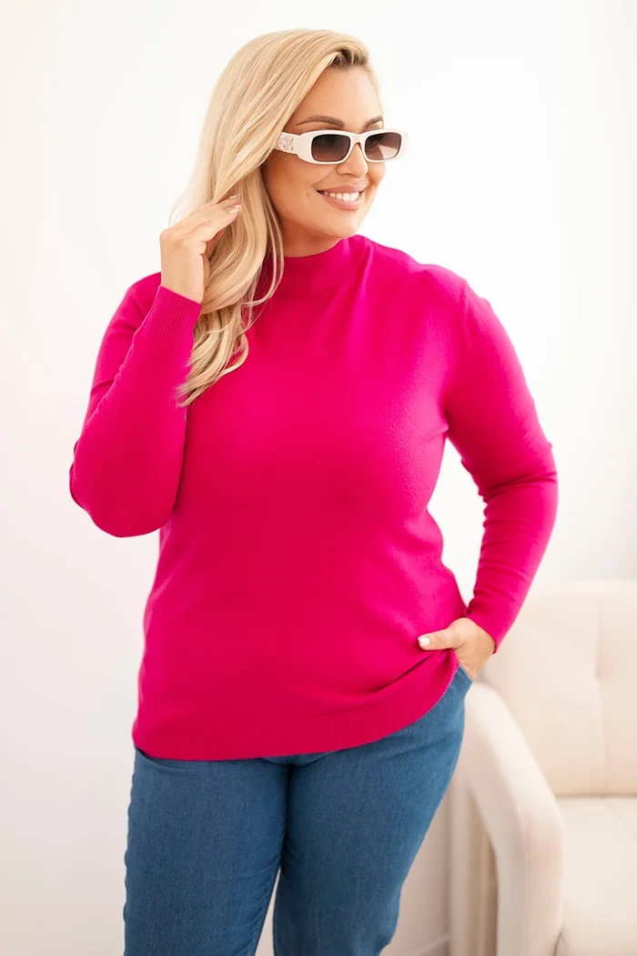 Kesi Włoski Plus Size women's sweater made of viscose with a turtleneck fuchsia