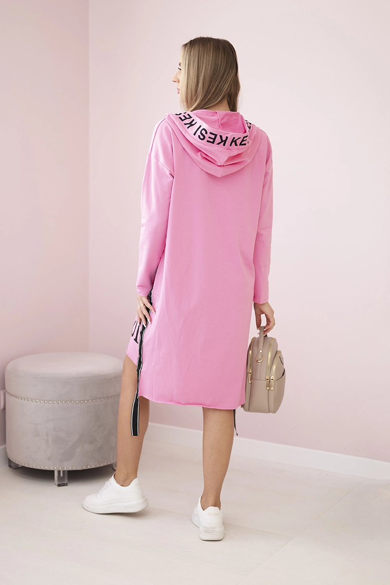 Hooded dress with print light pink
