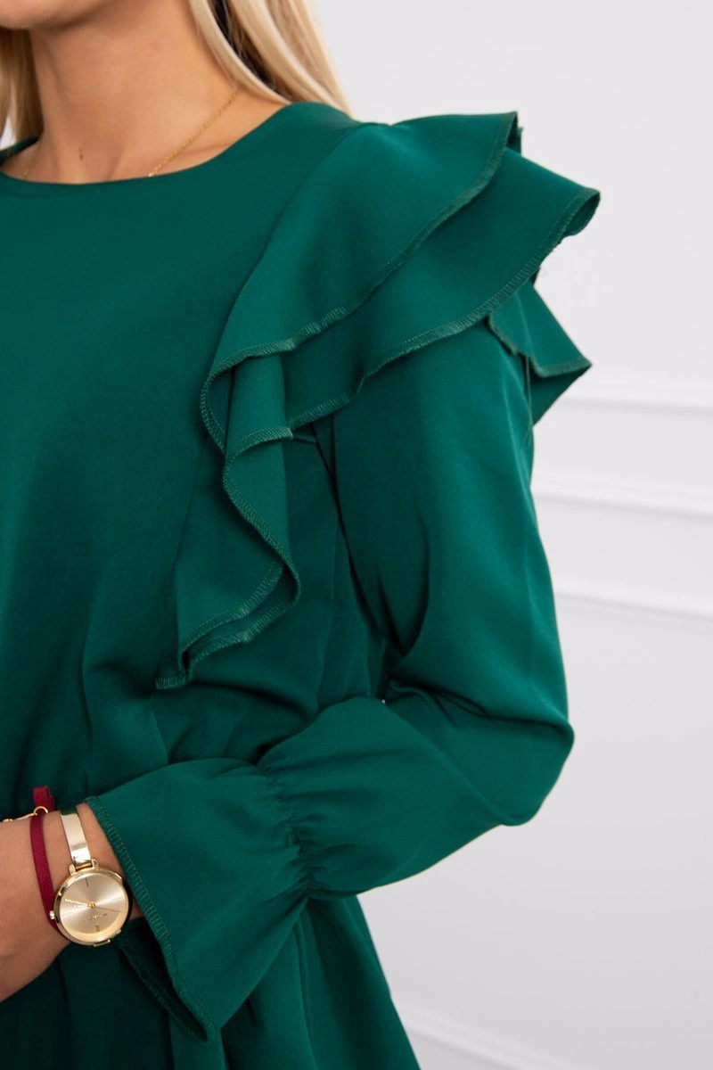 Kesi Dress with vertical flounces dark green