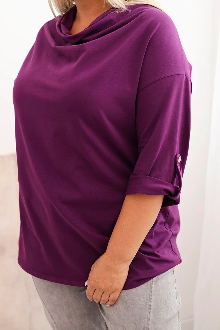 Kesi Włoski Dámska blúzka Plus Size s bavlnou vo voľnom strihu s vodným výstrihom tmavo fialová