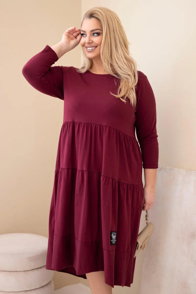 Plus size žluté šaty s volány a ohrnutými rukávy