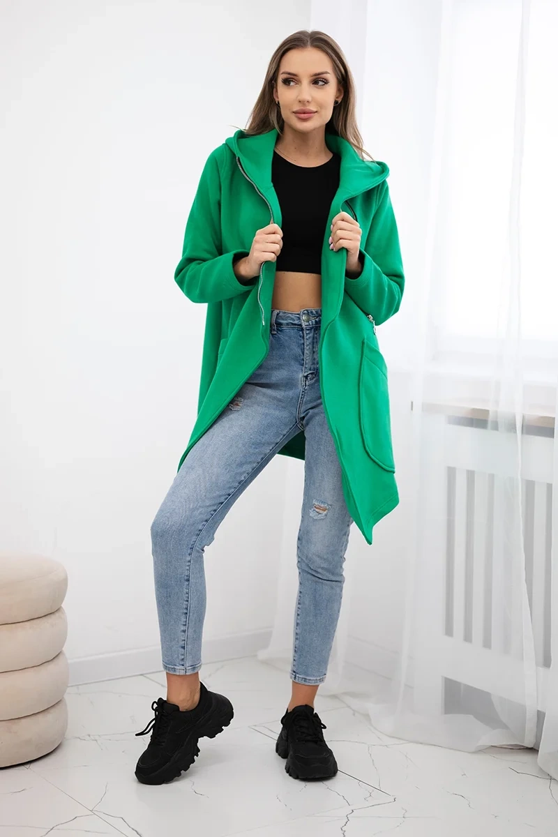 Insulated sweatshirt with asymmetrical zipper light green