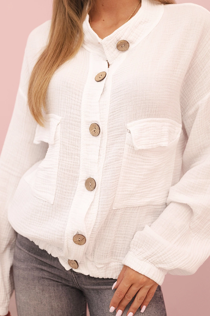 Kesi Włoski Women's muslin shirt with long sleeves white