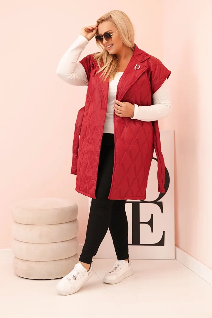 Kesi Włoski Women's Plus Size quilted vest with belt and collar brown