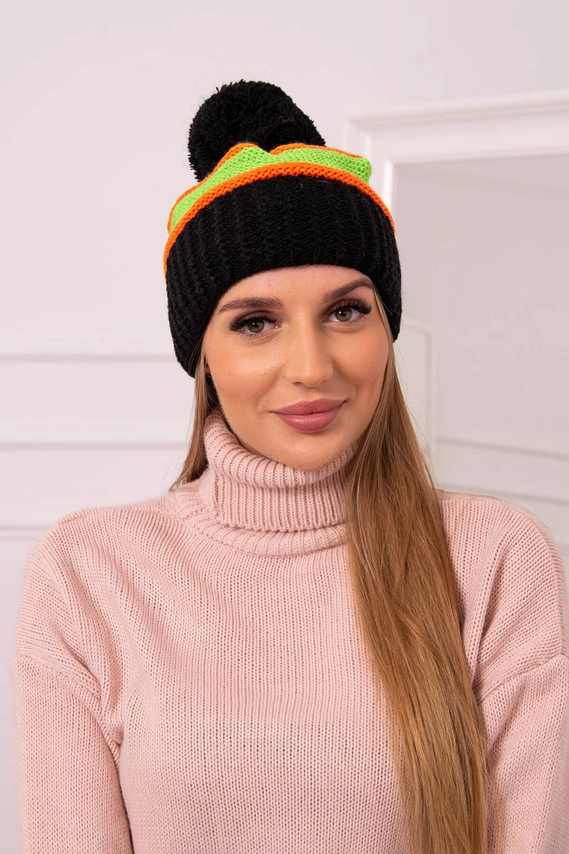 Women&#039;s Cap Kinga K297 Black + Neon Green + Orange