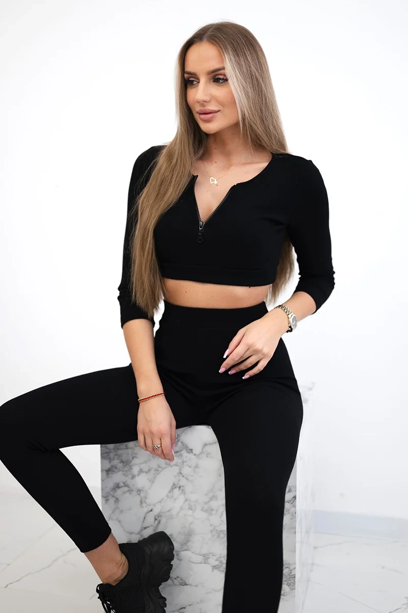 Ribbed crop top set in black