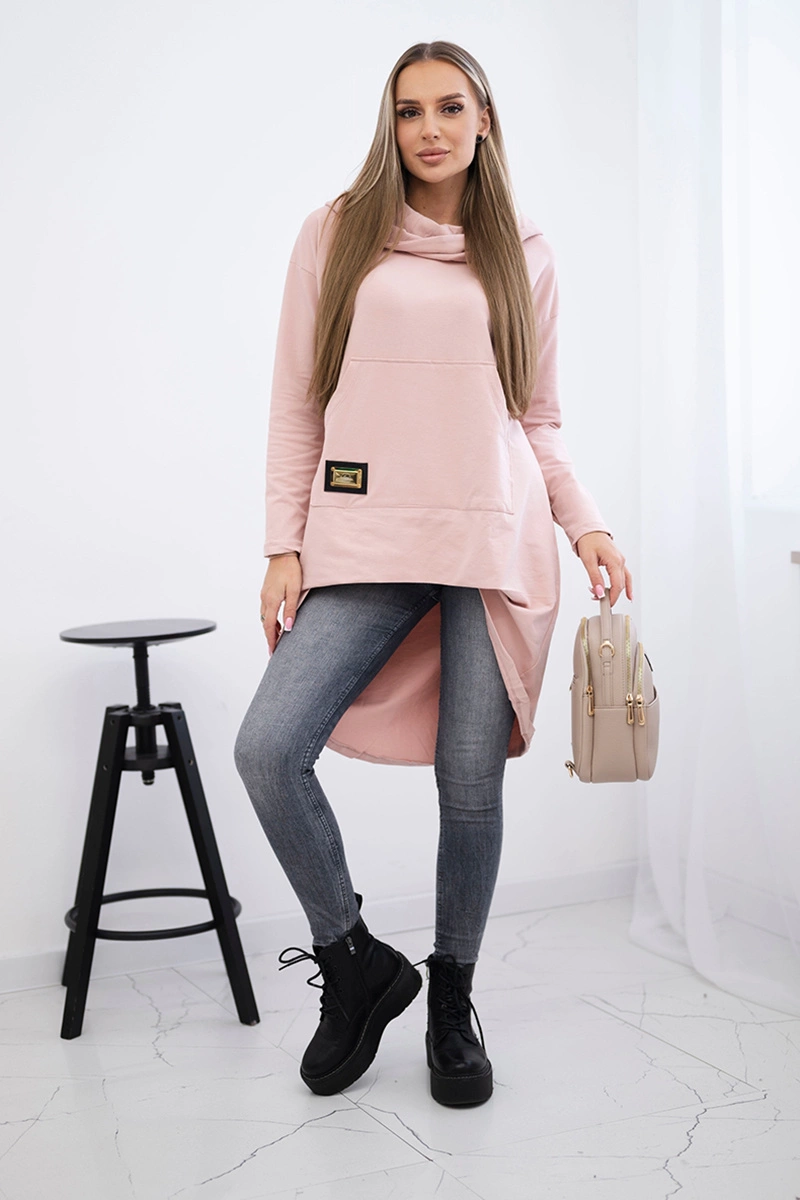 marka niezdefiniowana Sweatshirt with long back and hood dark powdered pink