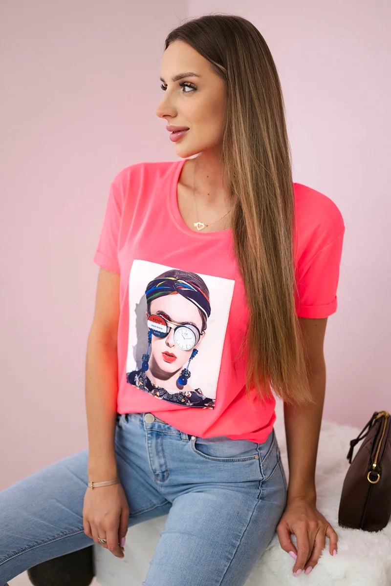 Blouse with women's graphics pink neon
