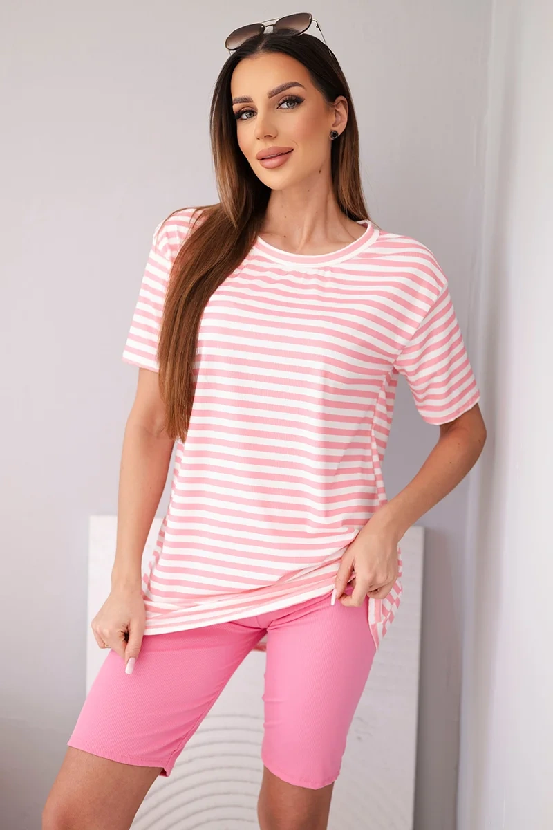 Dámský pruhovaný komplet s krátkým rukávem