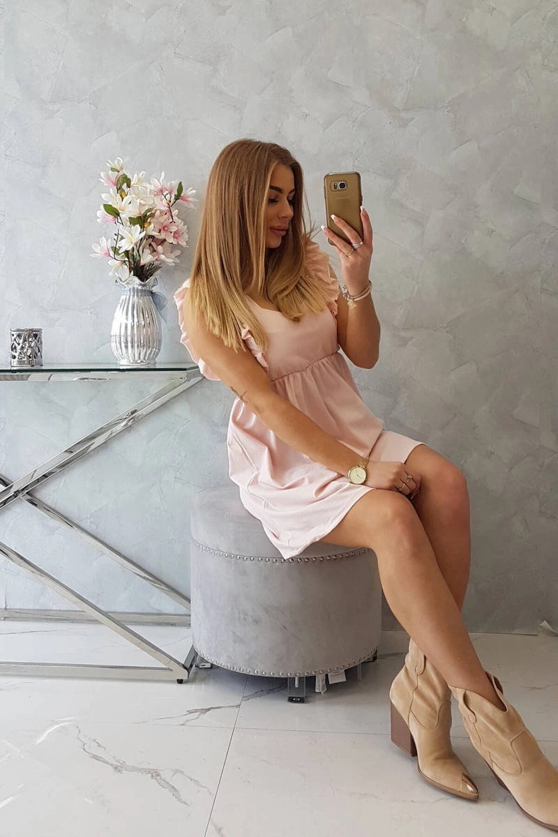 Dress with ruffles on the sides powder pink