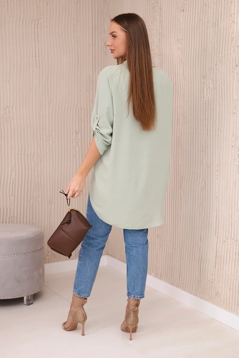 Blouse with a longer back dark mint