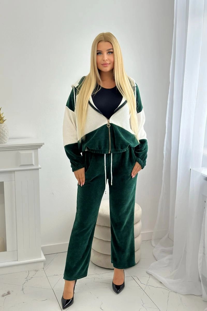 Ribbed Velour Set Sweatshirt + Trousers Dark Green