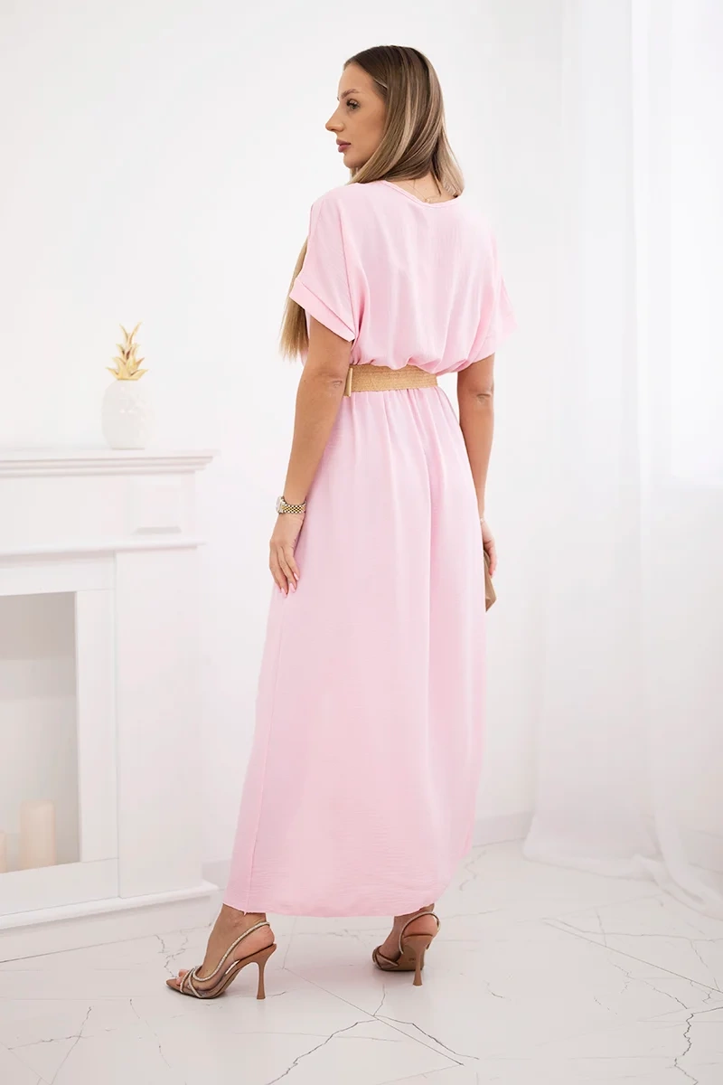Kesi Włoski Long dress with a decorative belt candy pink