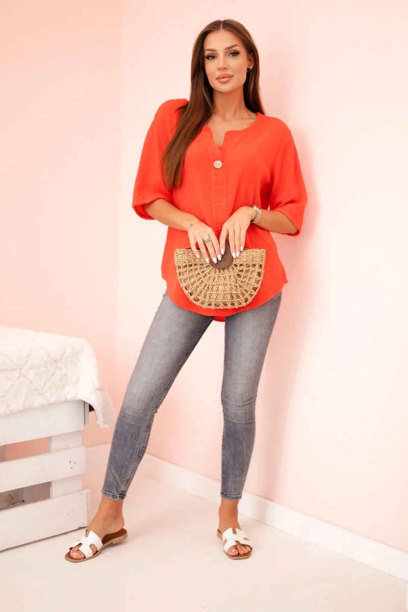 Kesi Włoski Women's muslin shirt with a button red