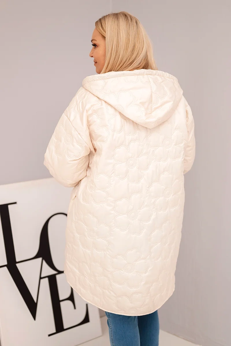 Kesi Włoski Dámska bunda Plus Size prešívaná s kapucňou a nápisom HOPE svetlo béžová
