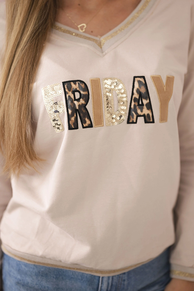 Kesi Women&#039;s sweatshirt with a sequin inscription beige