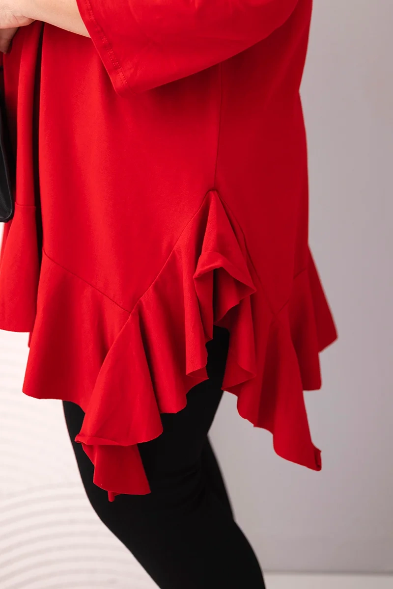 Kesi Włoski Dámska blúzka Plus Size s bavlnou, volánom a podhodenými rukávmi červená