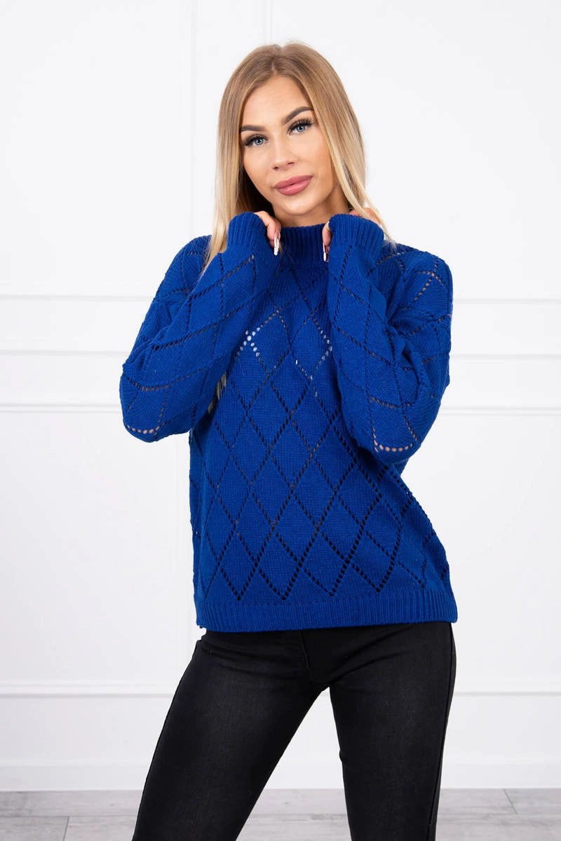 Kesi Sweater high neck with diamond pattern mauve blue