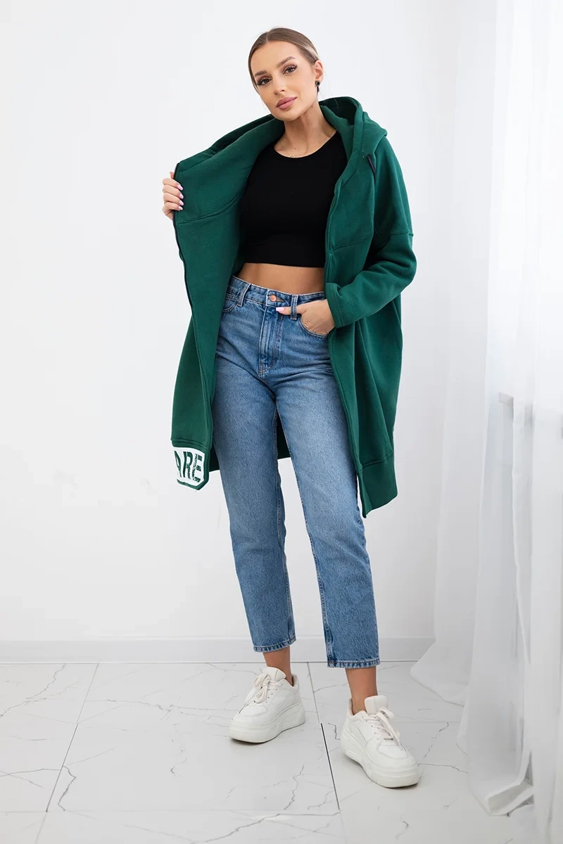 Insulated sweatshirt with zipper dark green
