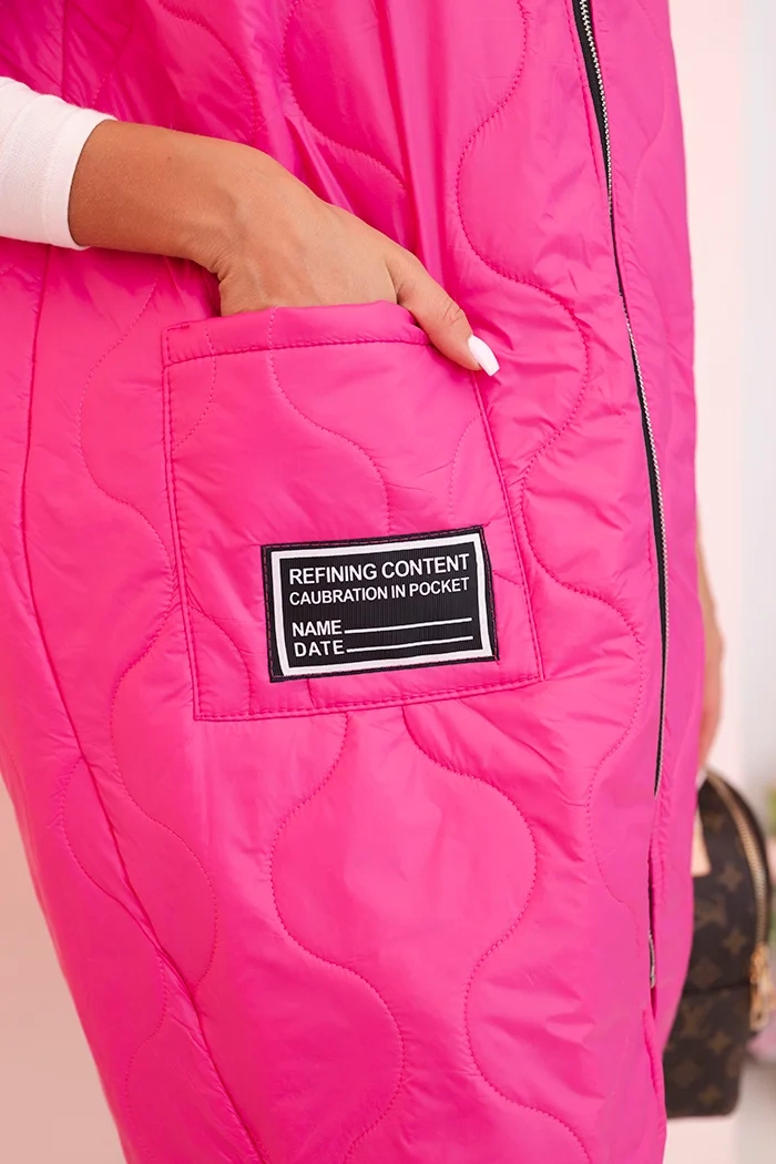 Kesi Włoski Women's quilted Plus Size vest with a hood zippered pink