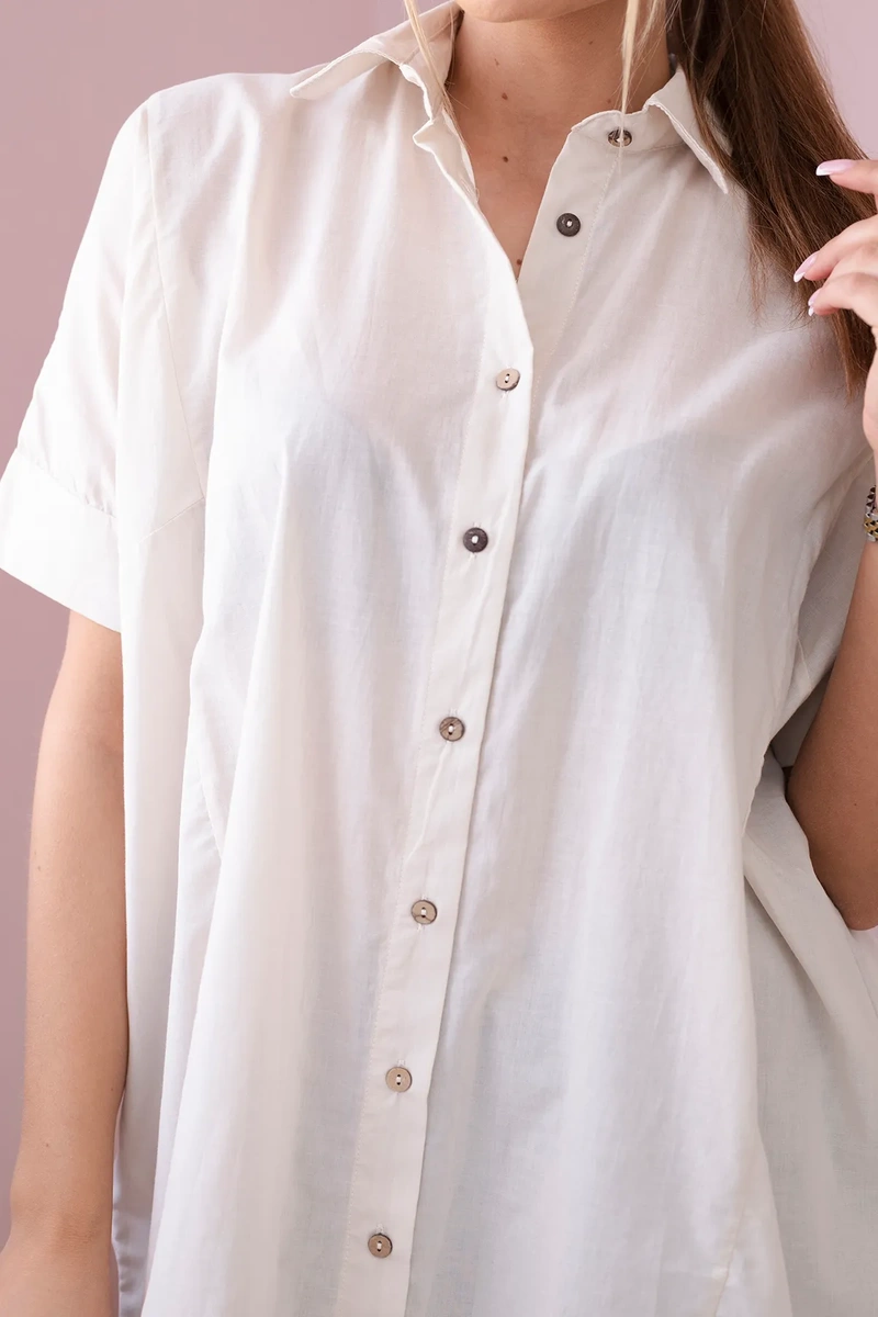 Cotton shirt with short sleeves beige color