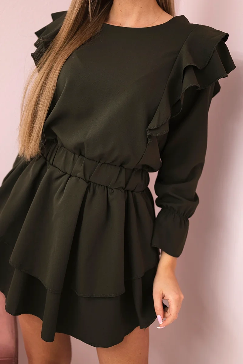 Dress with khaki vertical ruffles