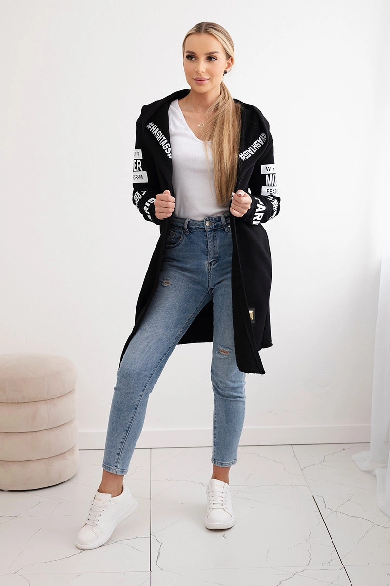 Coat with black captions