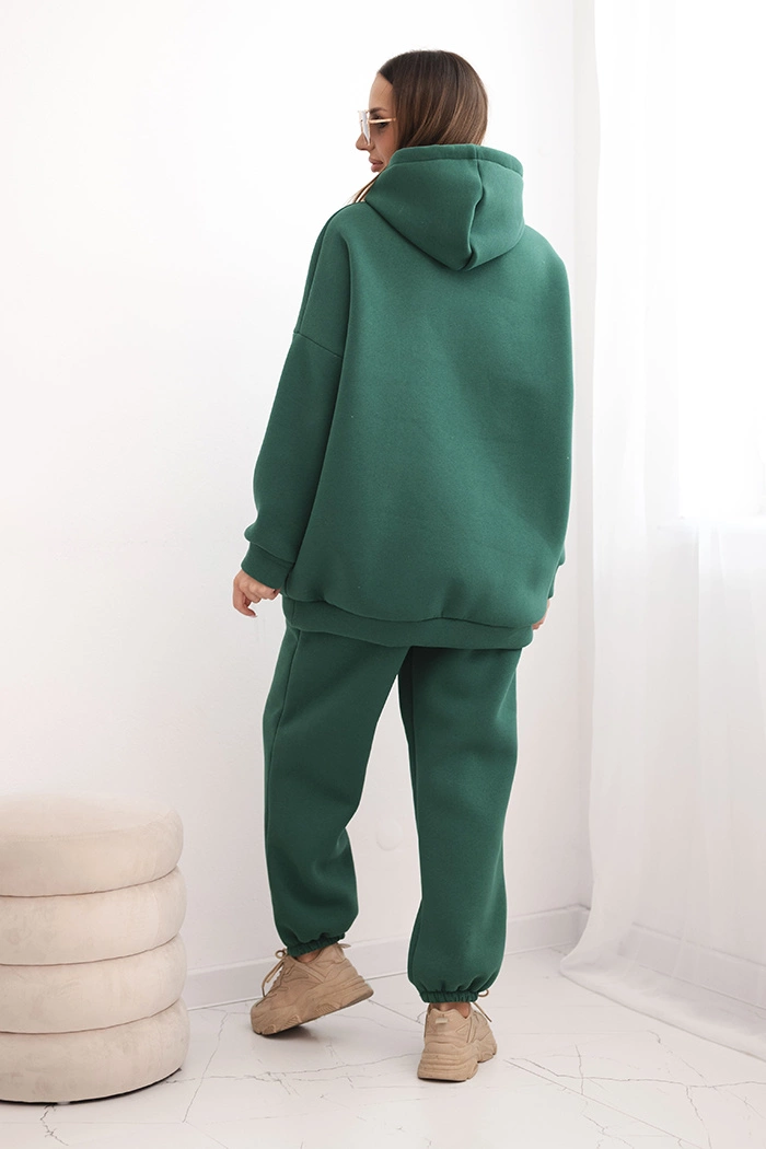 Kesi Włoski Women's warm cotton tracksuit with a hood green