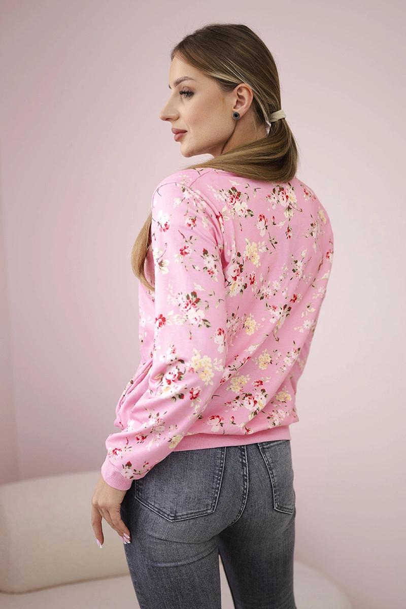 Kesi Women&#039;s floral sweatshirt with a zipper pink