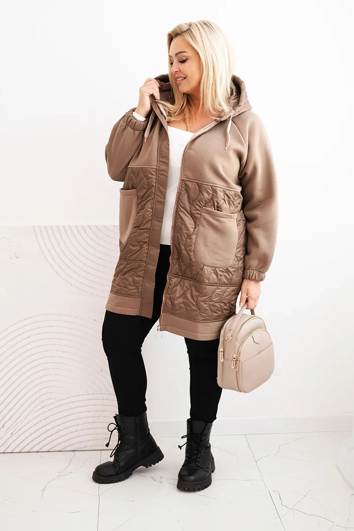 Kesi Women's quilted Plus Size hoodie with large pockets fango