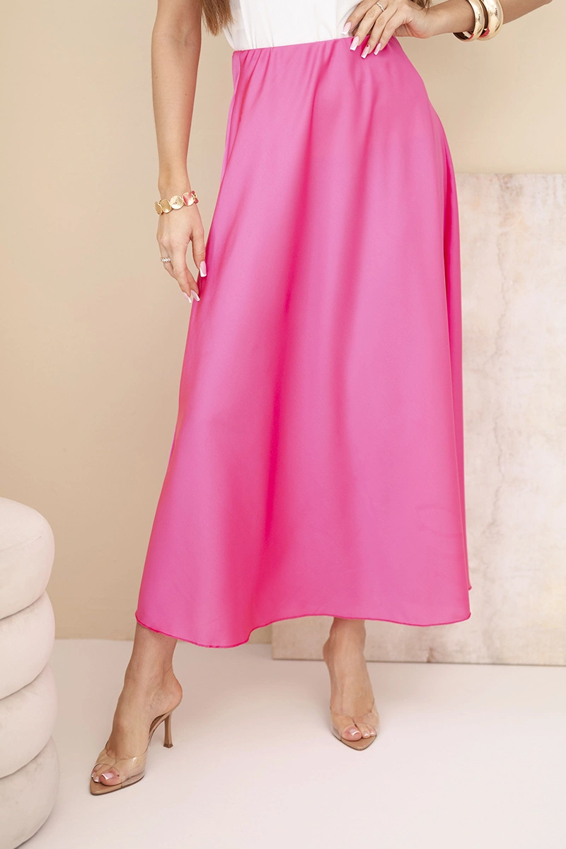 Дамска разкроена пола от вискоза Kesi Włoski, розова