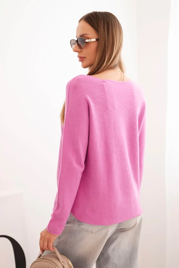 Kesi Włoski Women's sweater made of viscose with long sleeves and a round neckline purple