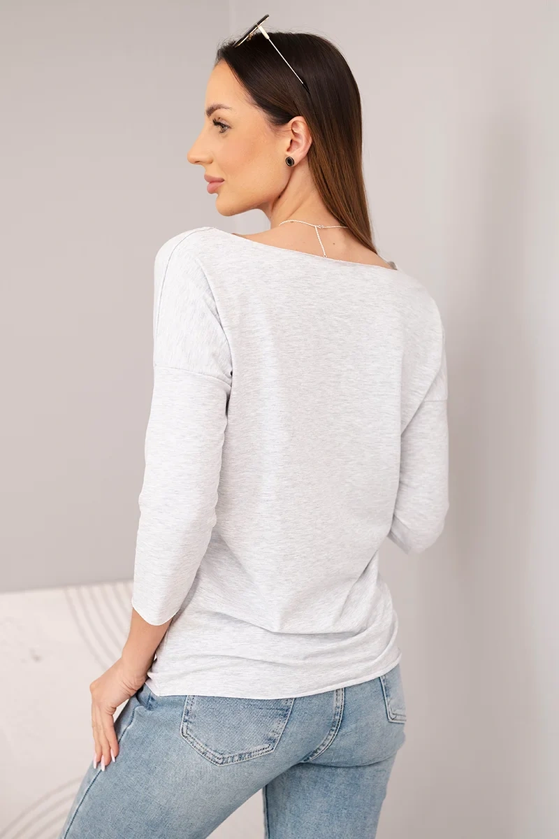 Дамска блуза с деколте тип „лодка“, светло сива