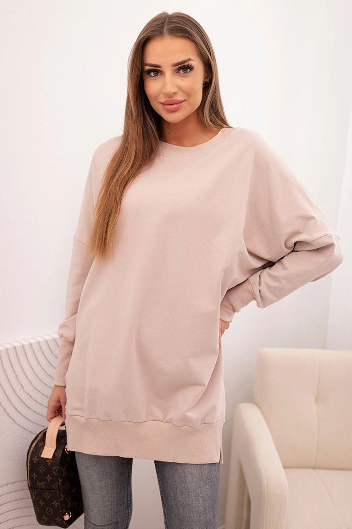 Kesi Women&#039;s cotton sweatshirt with a wide hem beige