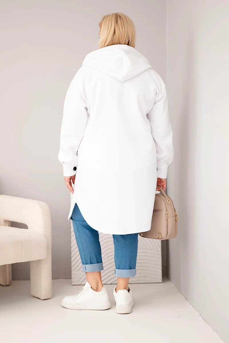 Dámsky plus size kabát s kapucňou, biely