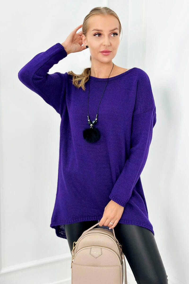 Włoski Sweater with necklace dark purple