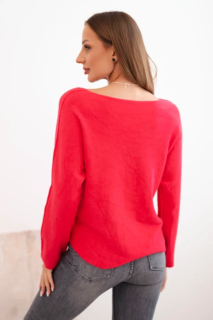 Kesi Włoski Women's sweater with viscose and a V-neck fuchsia