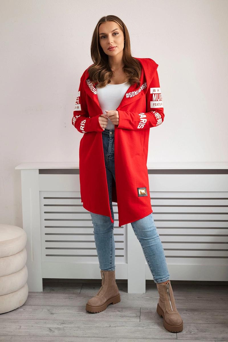 Coat with red subtitles